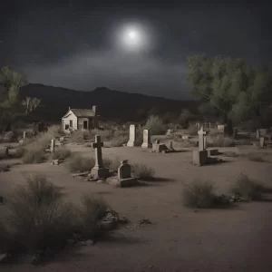 An old desolate cemetery under the moonlight