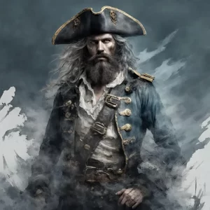 A portrait of a ghostly pirate